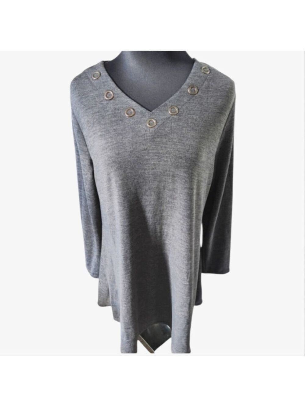 DOMANI Cotton Blend Tunic Top V Neck 3/4 Sleeve Grey Size XL NWT
